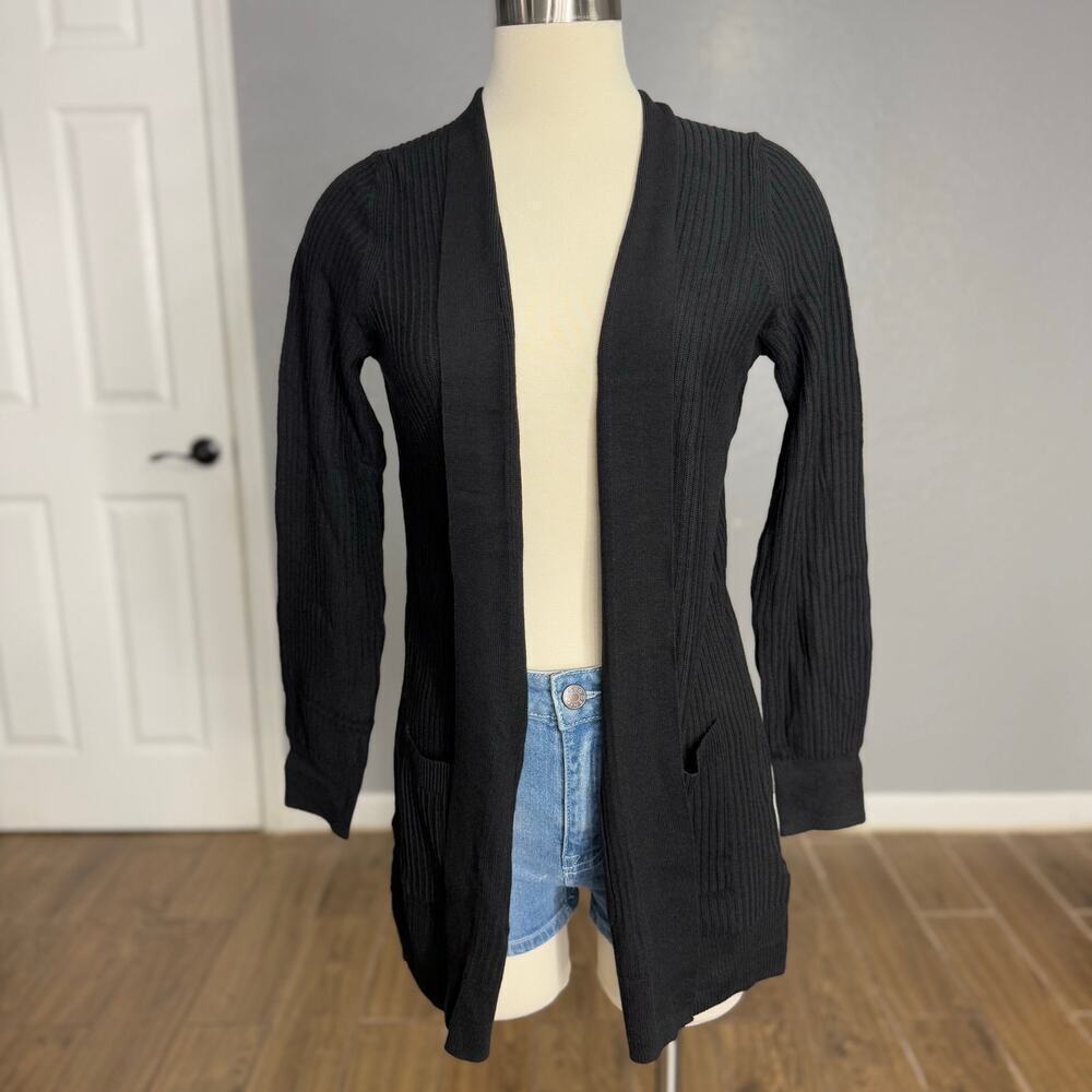 Gap Relaxed Shaker-Stitch Open-Front Cardigan, Black, XS 799321